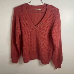 Marine Layer Evelyn Alpaca Blend Knit Sweater in Coral/ Mineral Red